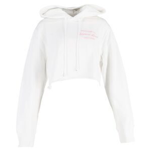Helmut Lang Cropped Slogan Embroidered Hoodie In White Cotton